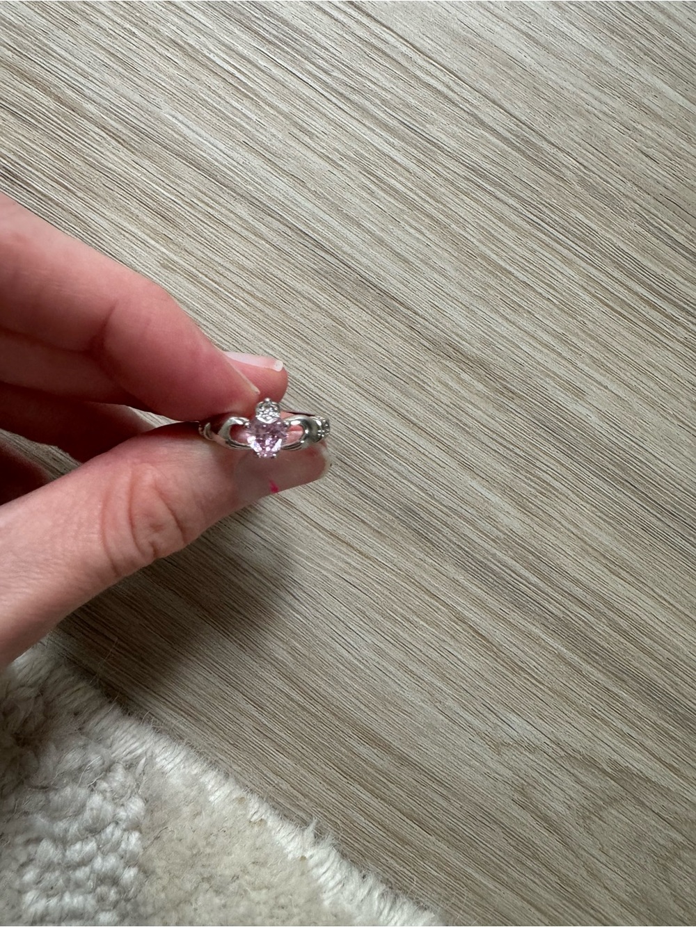 Silver Heart Ring with Pink Gemstone Claddaugh ring